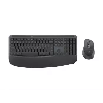 Logitech Signature Comfort Plus Combo MK880 for Business - Keyboard and Mouse Set - Full Size - with LED Battery Indicator - Wireless - USB-C, Bluetooth LE - QWERTZ - German - Graphite