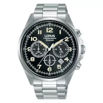 Lorus Men's Quartz Chronograph Watch RT303KX9 - 43mm Stainless Steel, Black Dial