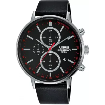 Lorus Men's Quartz Watch RM365FX9 - 43mm Stainless Steel Case, Black Dial, Silver Bracelet, 100m Water Resistance