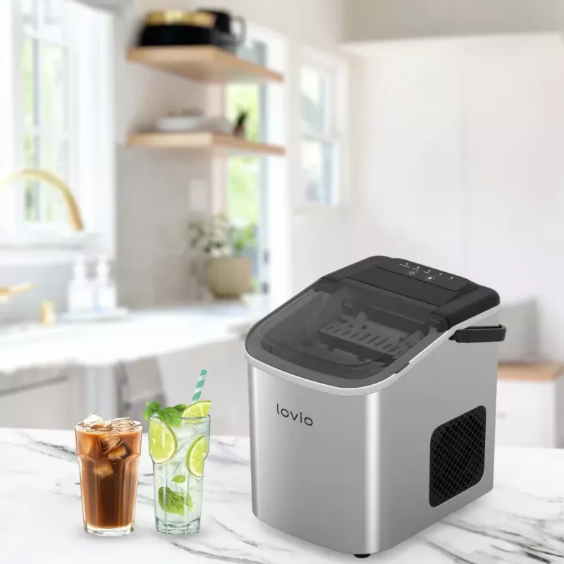 Lovio LVIM001SL Crystal Ice Home Ice Maker - 12 kg/24h, 2.2L Tank, Silver/Black