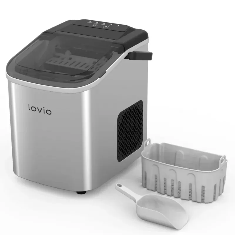 Lovio LVIM001SL Crystal Ice Home Ice Maker - 12 kg/24h, 2.2L Tank, Silver/Black