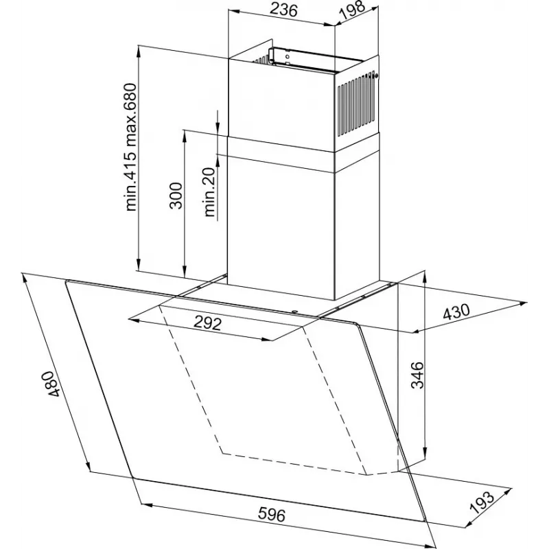 MAAN Rodo 60 Wall-Mounted Canopy Cooker Hood 580 m³/h Black