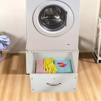 MACLEAN MC-117 W Washer/Dryer Base with Drawer, Max Load 150 kg, White