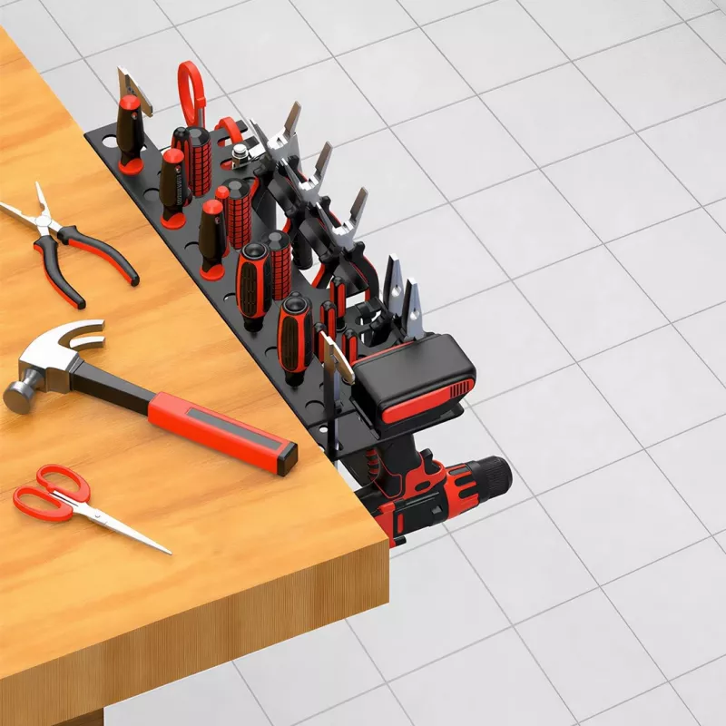 MACLEAN MC-141 Wall-Mounted Tool Organizer with 20 Bins and 11 Hooks, Black/Red, 800x400x195 mm