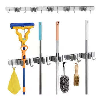 Maclean MC-185 Wall-Mounted Tool Organizer for Garden Tools and Mops, Steel, 60 cm, 20 kg Load, with Hooks
