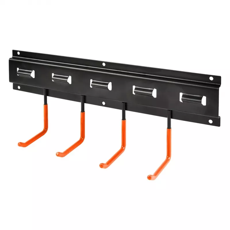MACLEAN MC-193 Wall-Mounted Garden Tool Organizer with 5 Auto-Grip Holders and 6 Foldable Hooks, ABS Plastic, Grey/Black