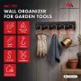 MACLEAN MC-193 Wall-Mounted Garden Tool Organizer with 5 Auto-Grip Holders and 6 Foldable Hooks, ABS Plastic, Grey/Black
