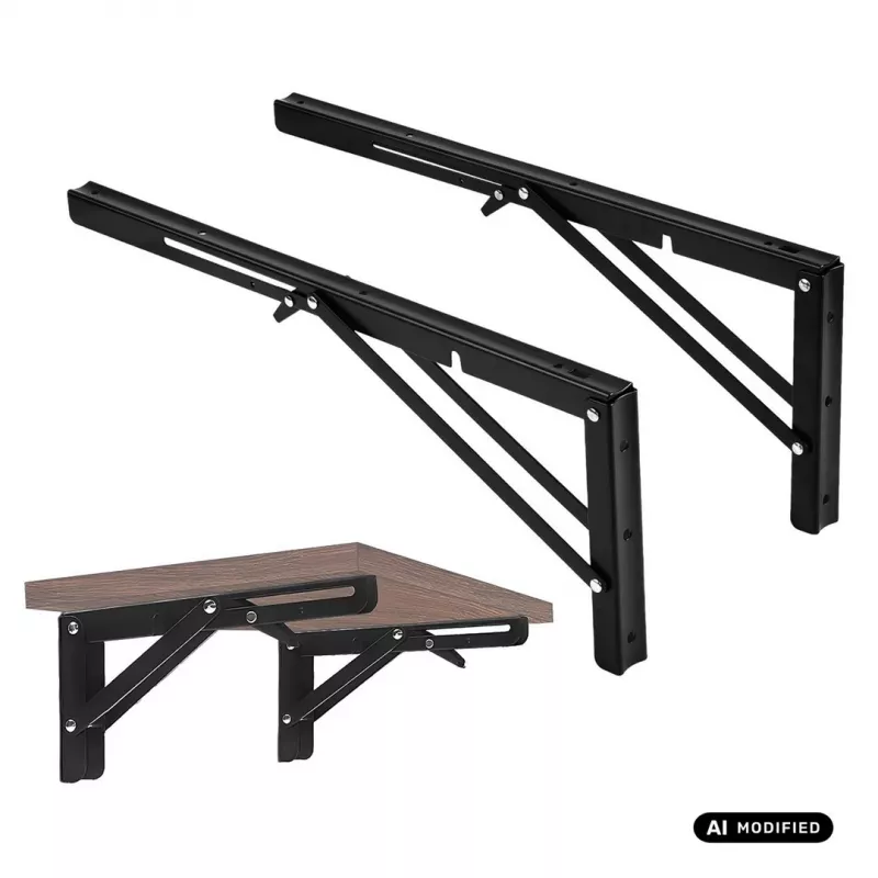 MACLEAN MC-196 Folding Wall Shelf Bracket 300mm 60kg White Powder-Coated Steel