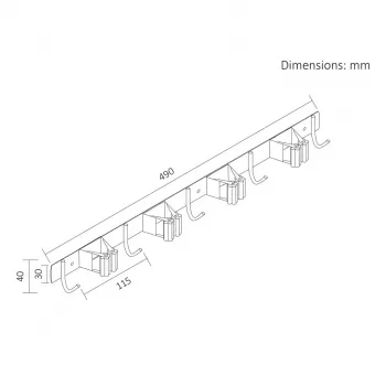 Maclean Wall-Mounted Organizer for Garden Tools and Mops, Steel, with Hooks, Max. Load 20 kg, Width 49 cm, MC-184