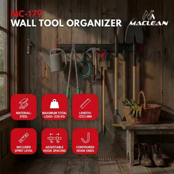 Maclean Wall-Mounted Tool Organizer, Steel, Max Load 228 kg, Width 1222 mm, MC-179