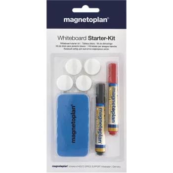MAGNETOPLAN HOLTZ 37102 Whiteboard Accessory Set – Magnetic Eraser, 4 Magnets, 4 Markers (Black/Red)