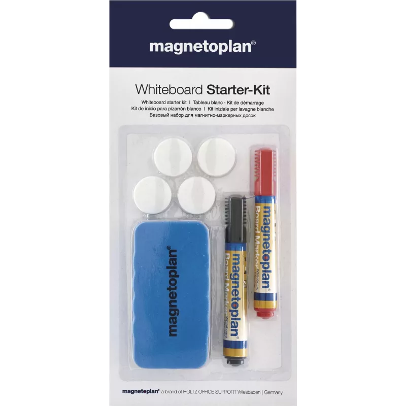 MAGNETOPLAN HOLTZ 37102 Whiteboard Accessory Set – Magnetic Eraser, 4 Magnets, 4 Markers (Black/Red)