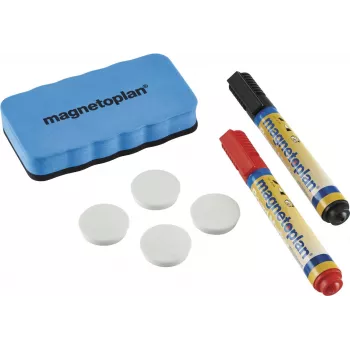 MAGNETOPLAN HOLTZ 37102 Whiteboard Accessory Set – Magnetic Eraser, 4 Magnets, 4 Markers (Black/Red)