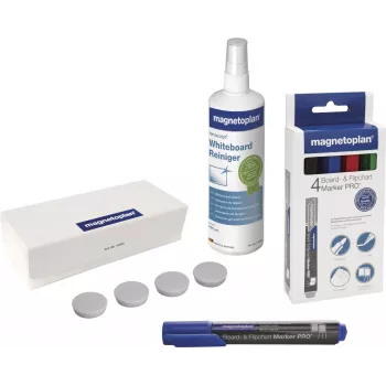 MAGNETOPLAN HOLTZ Magnetoplan 12299N Whiteboard Accessory Set – 4 Dry-Erase Markers, 250 ml Cleaning Fluid, Magnetic Eraser, 10 Cloths, Black