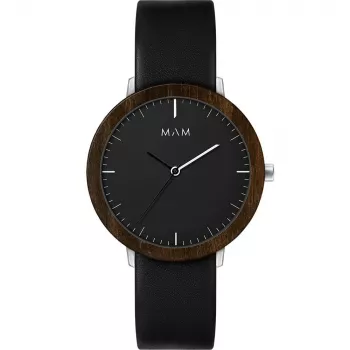 MAM MAM621 Unisex Analog Watch 39mm Black Dial Black Leather Strap