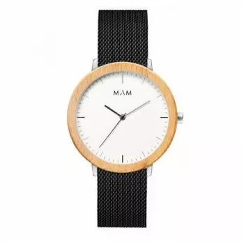 MAM MAM687 Unisex 39mm Teak Wood Watch with Black Leather Strap