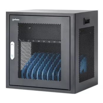 Manhattan 10-Bay Laptop Charging Cabinet Desktop via AC Adapter (EU) - Lockable Steel Cart for Laptops up to 16 inch, iPads, MacBooks, Chromebooks