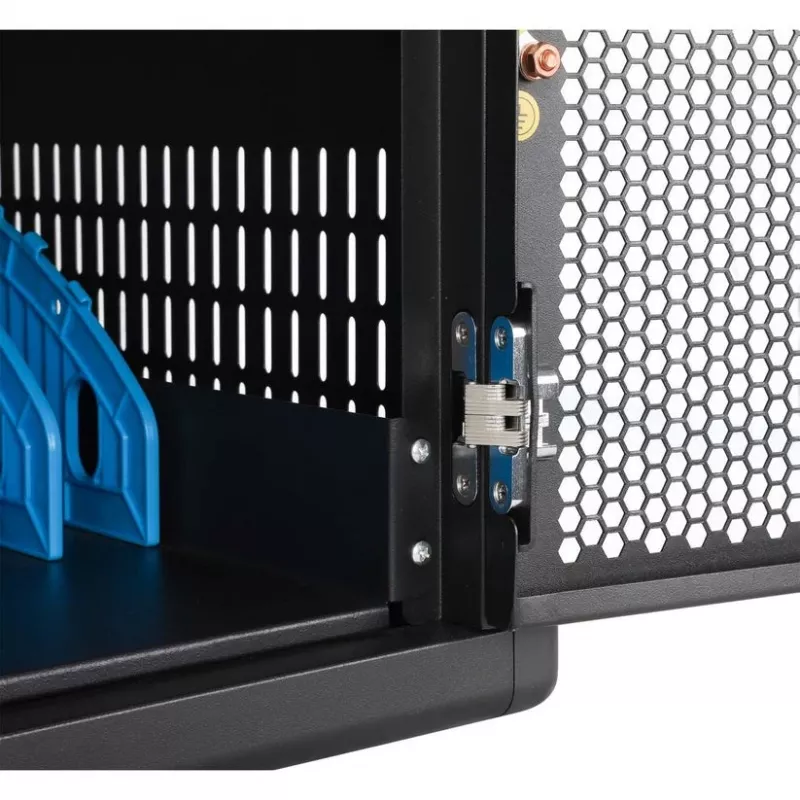 Manhattan 12-Bay USB-C Laptop Charging Cabinet on Wheels, 65W per Port, 780W Total, Steel, Black, UK & EU Cables, 395x32.5x290mm Bays