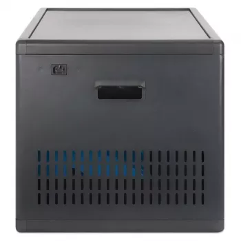 Manhattan 12-Bay USB-C Laptop Charging Cabinet on Wheels, 65W per Port, 780W Total, Steel, Black, UK & EU Cables, 395x32.5x290mm Bays