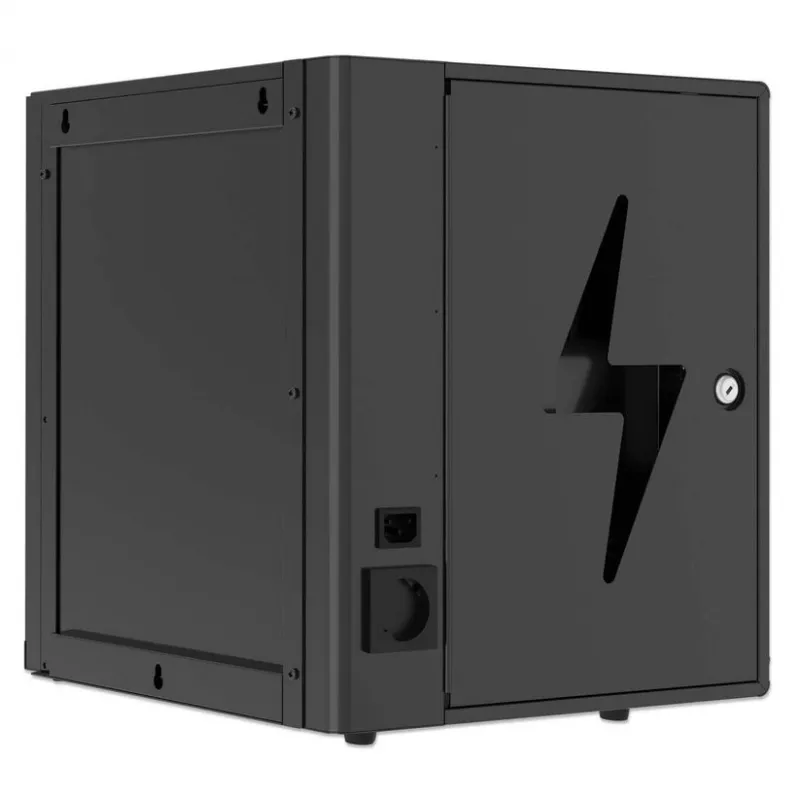 Manhattan 16-Bay USB-C Laptop Charging Cabinet, 65W per Port, Lockable Steel Cart, UK & EU Plugs