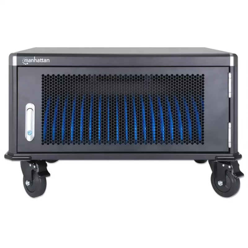 Manhattan 20-Bay Laptop Charging Cabinet with AC Adapter Storage, Lockable, Black