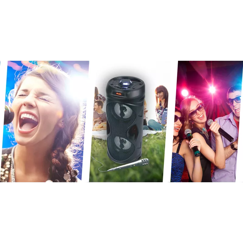 Manta SPK815 Portable Bluetooth Party Speaker with Karaoke, 30W RMS, Disco LED, FM Radio, USB/SD/AUX