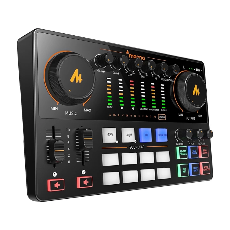 Maono AME2 GEN2 USB-C Sound Card – 2 XLR/TRS Combo Inputs, +48V Phantom Power, Battery Operation