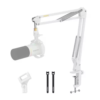 MAONO BA20 White Microphone Boom Arm – Desk Clamp, Steel, 360° Rotation