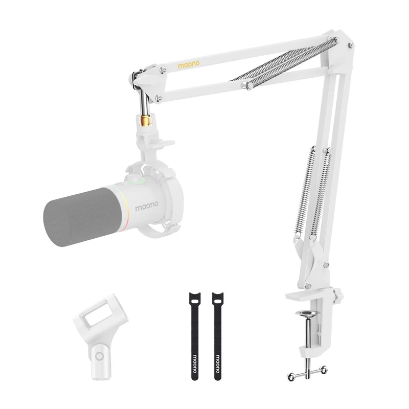 MAONO BA20 White Microphone Boom Arm – Desk Clamp, Steel, 360° Rotation