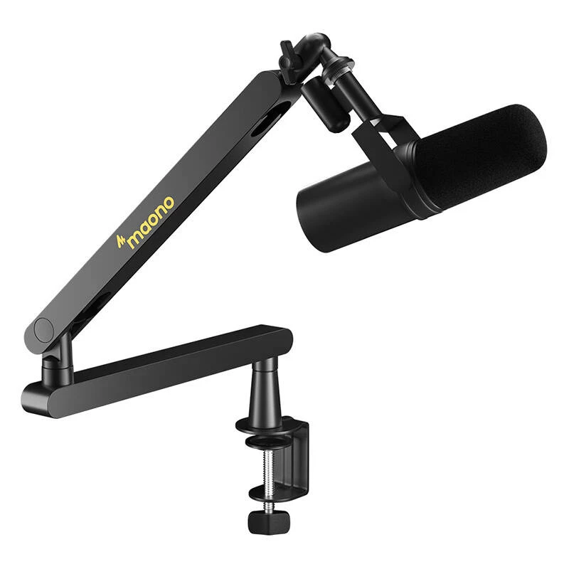 Maono BA92 Boom Arm Black - 750mm Adjustable Microphone Scissor Arm with Desk Clamp & Grommet Mount, Silent Springs, Cable Management