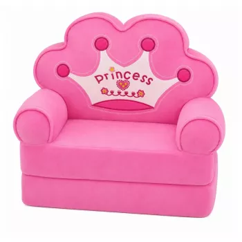 MARKA NIEZDEFINIOWANA 2-in-1 Children's Convertible Armchair Sofa Lounger with Crown Motif, Soft Pink, Oeko-Tex Certified, High-Density Foam, Removable Washable Cover