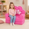 MARKA NIEZDEFINIOWANA 2-in-1 Children's Convertible Armchair Sofa Lounger with Crown Motif, Soft Pink, Oeko-Tex Certified, High-Density Foam, Removable Washable Cover