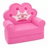 MARKA NIEZDEFINIOWANA 2-in-1 Children's Convertible Armchair Sofa Lounger with Crown Motif, Soft Pink, Oeko-Tex Certified, High-Density Foam, Removable Washable Cover