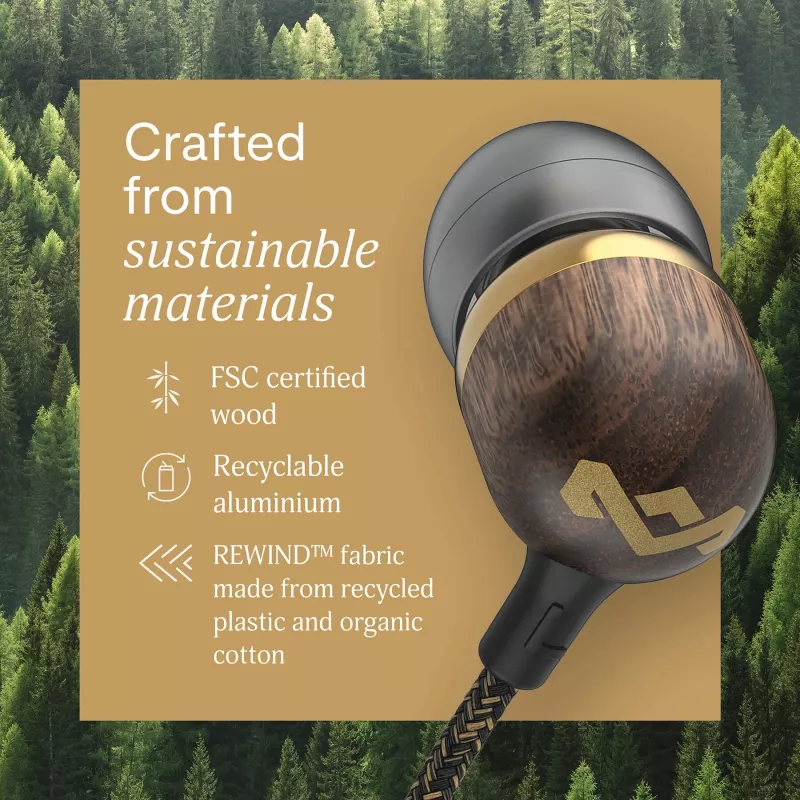 Marley Smile Jamaica Wired Earbuds with Microphone, USB Type-C, Brass