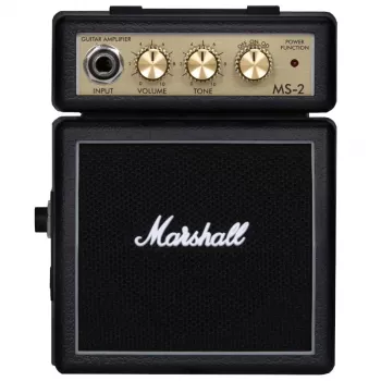 Marshall MS-2 Classic Micro Guitar Amplifier - 1W Solid State, 2 Channels, Battery Powered, Black