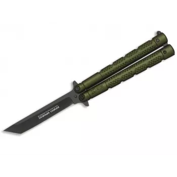 Martinez Albainox K25 Balisong Butterfly Knife Green Aluminium Handle Stainless Steel Clip Point Blade