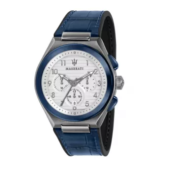 MASERATI Men's Potenza Quartz Watch R8871639001 43mm Blue Dial Leather Strap