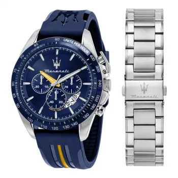 Maserati Men's Quartz Chronograph Watch R8871612039 45mm Stainless Steel Black Dial Leather Strap