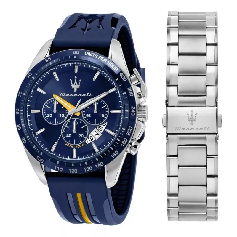 Maserati Men's Quartz Chronograph Watch R8871612039 45mm Stainless Steel Black Dial Leather Strap
