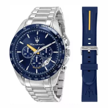 Maserati Men's Quartz Chronograph Watch R8871612039 45mm Stainless Steel Black Dial Leather Strap