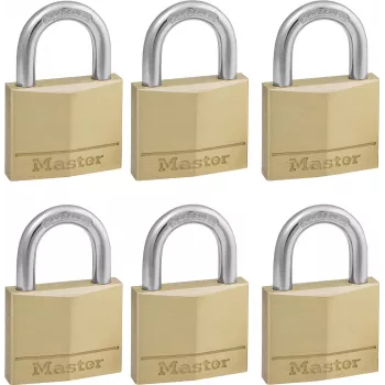 Master Lock 140EURSIX 6-Pack Keyed Alike Padlock Set 22mm Brass Body