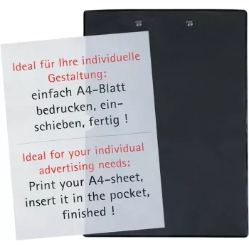 MAUL A4 Clipboard with Film Coating, Black, Nickel-Plated Flat Clamp, Retractable Hanging Loop 2334490
