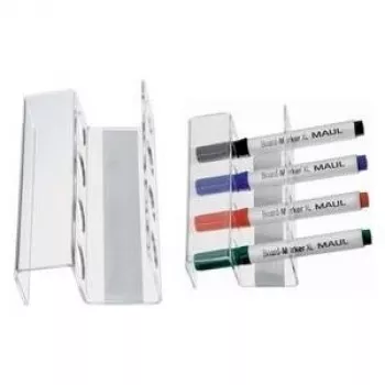 MAUL Acrylic Magnetic Pen Holder for 4 Whiteboard or Flipchart Markers, Crystal Clear (6388405)