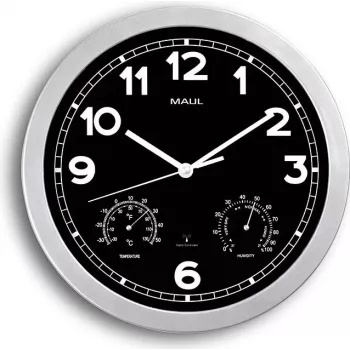 MAULdrive Wall Clock 30 cm, Quartz, Black Case, Silver Dial, Battery Powered 9059095