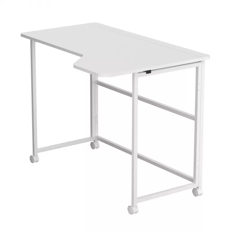 MCN Maclean Folding Desk L-Shaped White 100x65 cm Mobile with Lockable Wheels MC-1250 L/W