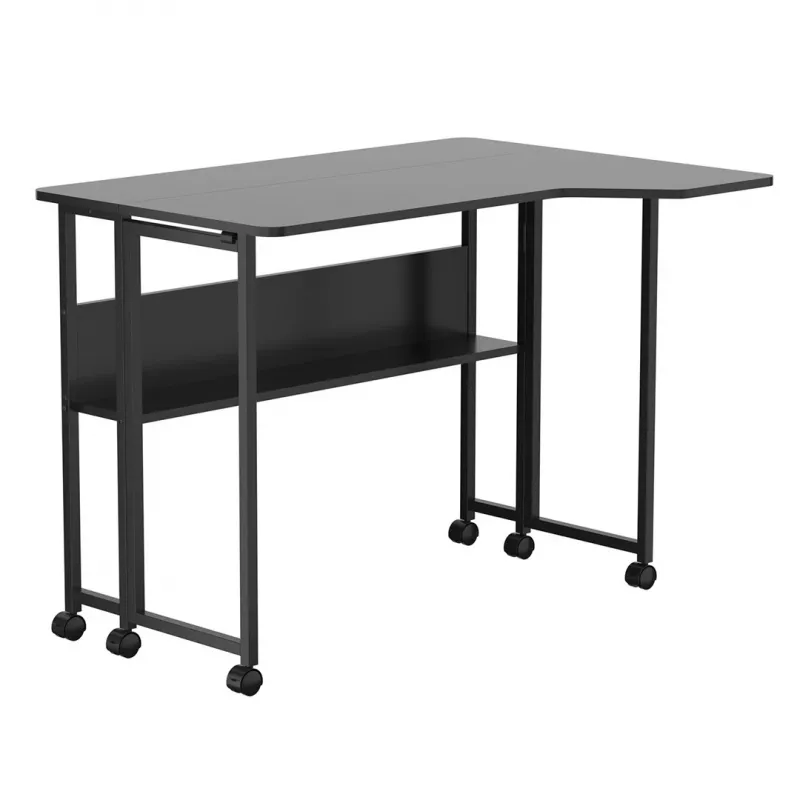 MCN Maclean Folding Desk/Table, Black, Mobile, 100x73 cm, max. 50 kg, Angled, L-Shaped, MC-126 L/B