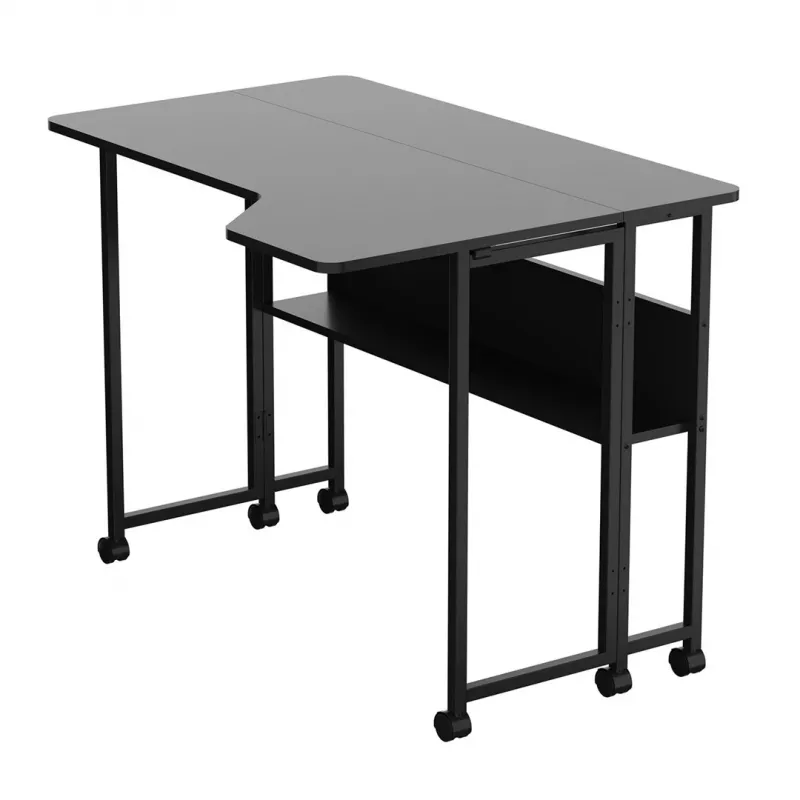 MCN Maclean Folding Desk/Table, Black, Mobile, 100x73 cm, max. 50 kg, Angled, L-Shaped, MC-126 L/B
