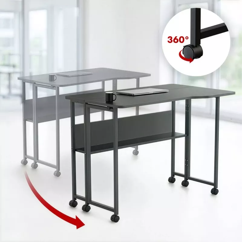 MCN Maclean Folding Desk/Table, Black, Mobile, 100x73 cm, max. 50 kg, Angled, L-Shaped, MC-126 L/B