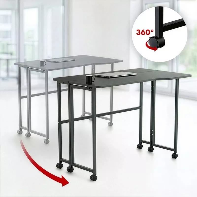 MCN Maclean Folding L-Shaped Corner Desk MC-1250 L/B, Black, Mobile, 100x65 cm, max 50 kg