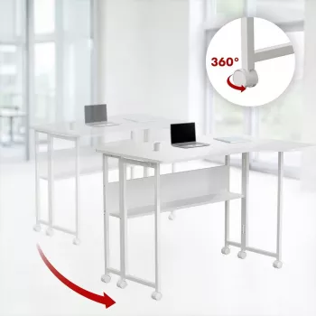 MCN Maclean MC-126 L/W Folding L-Shaped Desk, White, Mobile, 100x73 cm, 50 kg Load